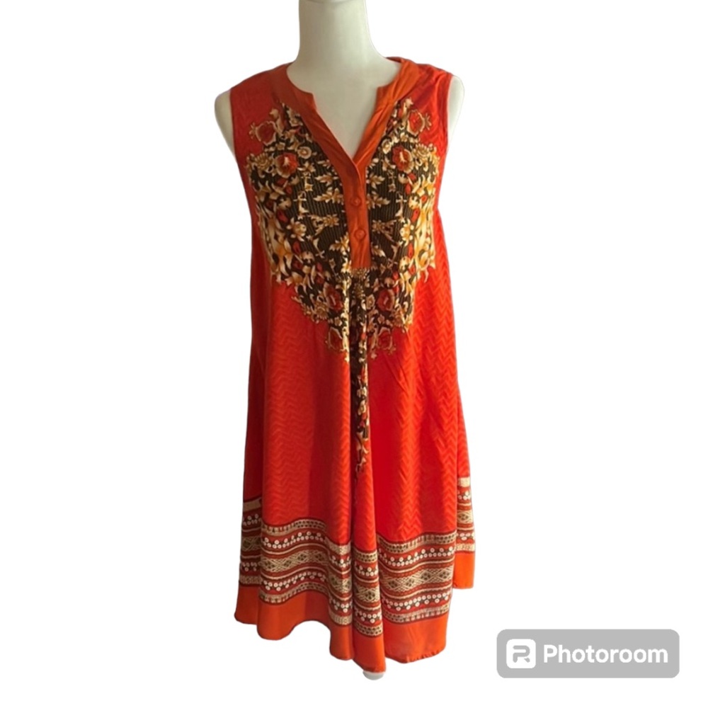 Flint & Moss Orange Sleeveless Boho Trapeze Dress Size S
